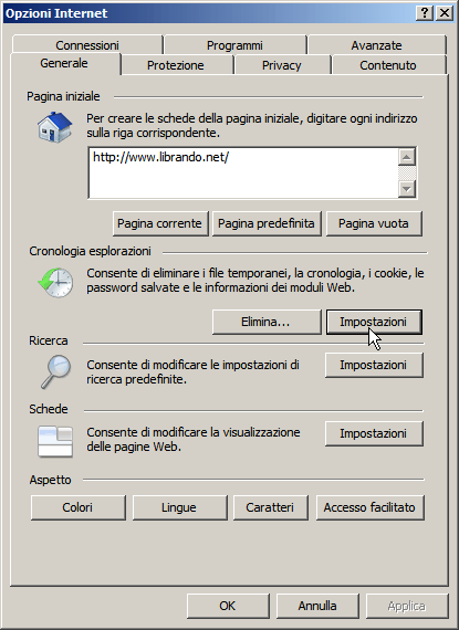 Vista: trovare la cartella dei file temporanei in Internet Explorer 7  