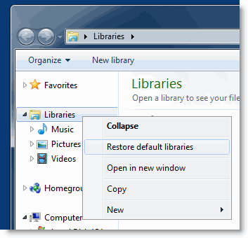 Errore "Documents.library-ms ha smesso di funzionare" in Windows 7 